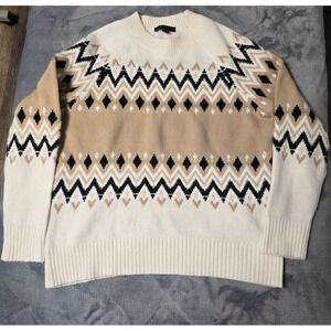 Ann Taylor Women's Fair Isle Sweater Small Cream Tan‎ Black Diamond Knit